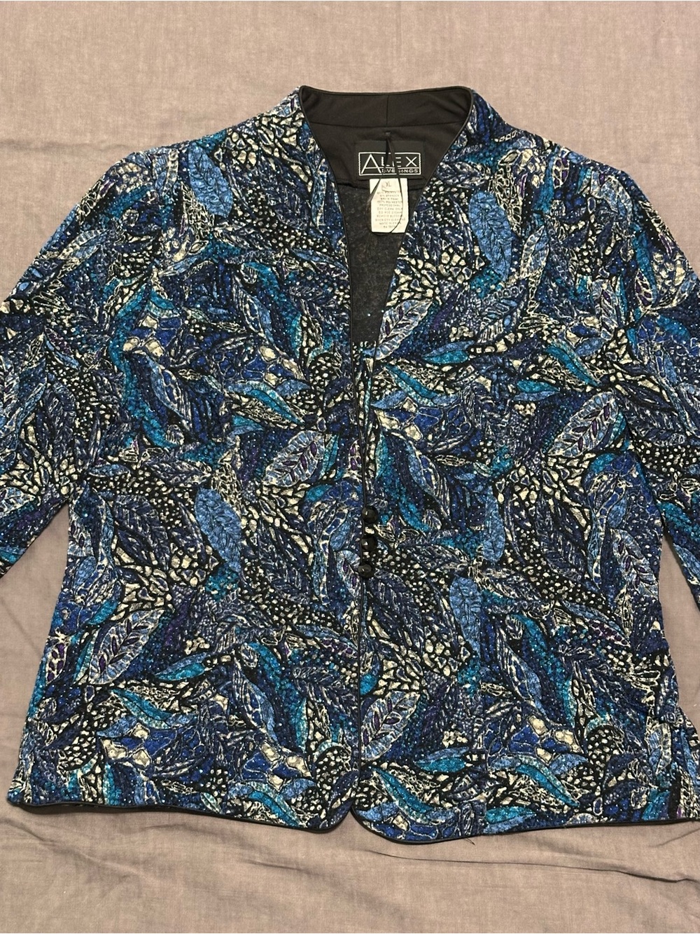 Alex Evenings 2 Piece Jacket/Tank Set Sparkly Botanical Leaf Pattern - Picture 2 of 12